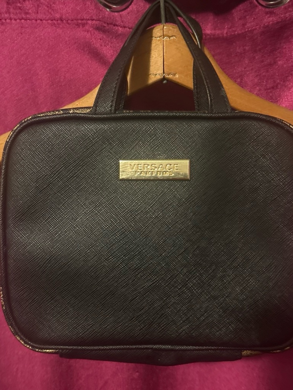Versace Black Toiletry Bag with Gold Plaque